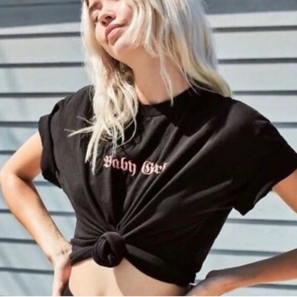Brandy Melville Tops - Brandy Melville Black Baby Girl Tee One Size